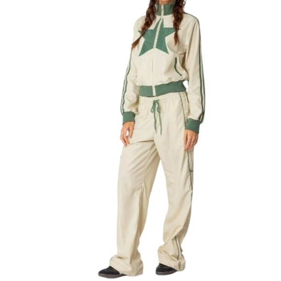 NWT edikted Superstar Off White And Green Flared Baggy Tracksuit - Picture 2 of 16